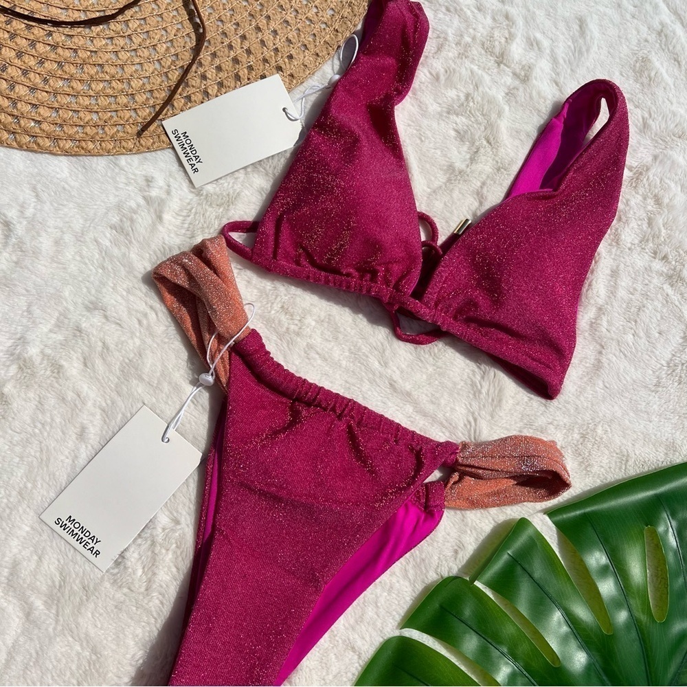Monday Swim Shimmer Bikini in Fuchsia Berry